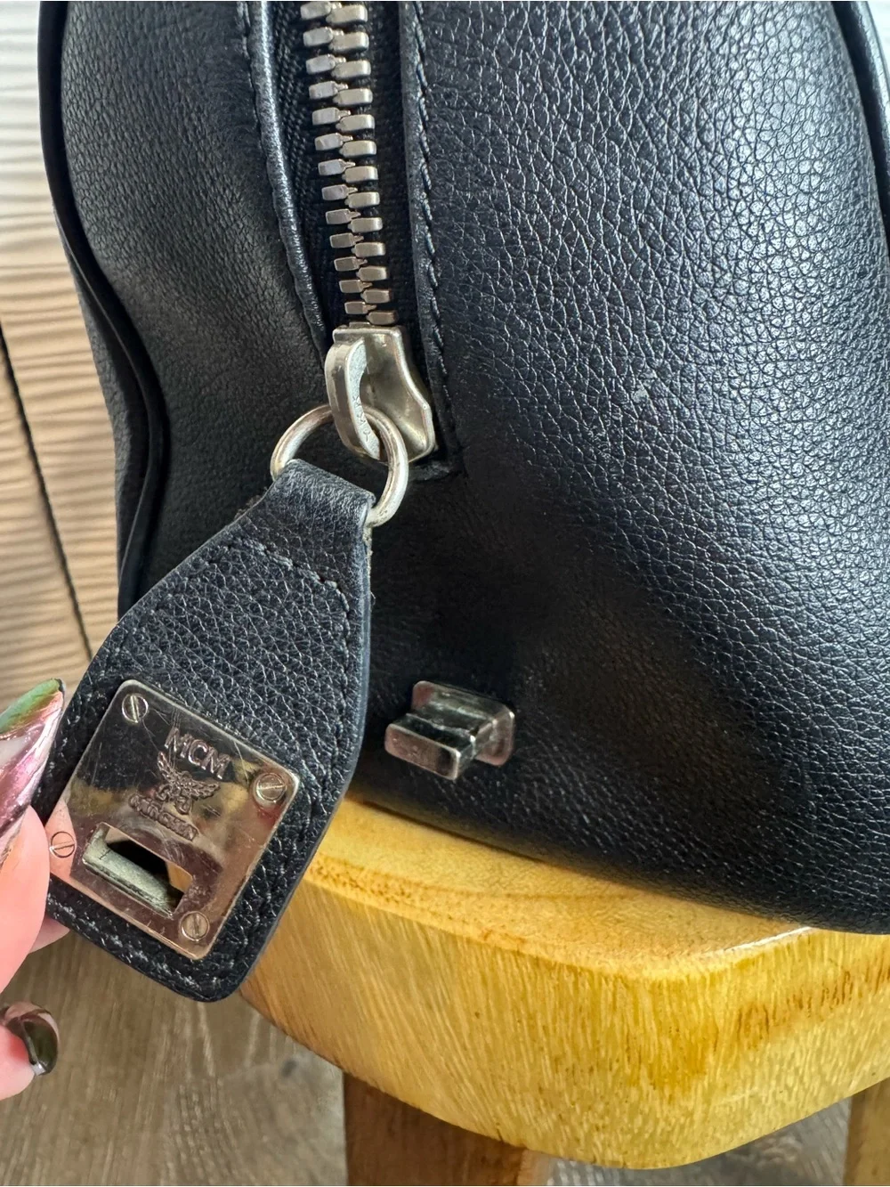 MCM Black Pebbled Leather Double-Handle Satchel with Silver Hardware